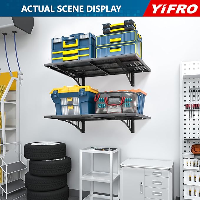 2-Pack 2x3ft Heavy Duty Garage Wall Shelving, 500 lbs Load Capacity, Garage