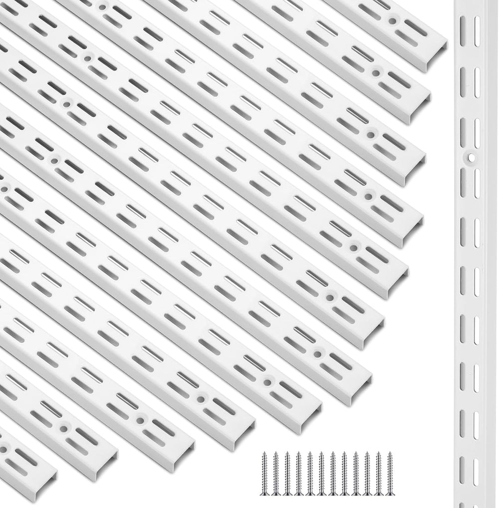 MorningRo 12 Pack 60" Dual Track Shelving Rail, Dual Slot Upright, White