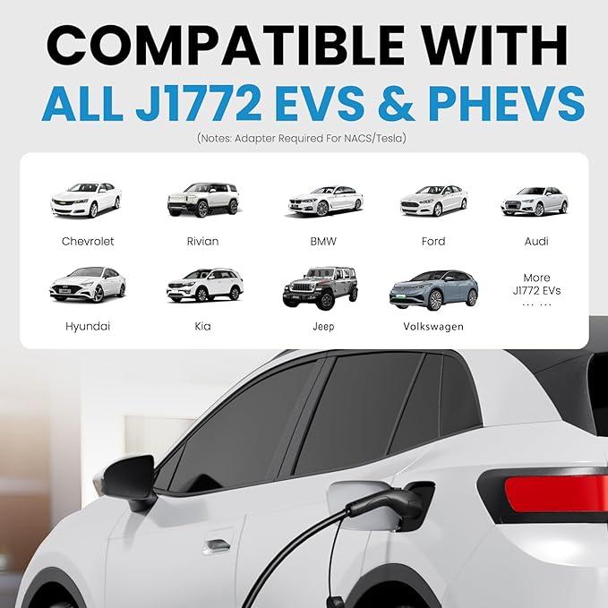Level 2 EV Charger w/App Control: 32A 240V 7.68kW Fast Charging, NEMA 14-50