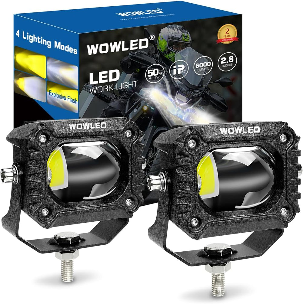 2pcs 2.8 Inch Cube LED Spotlight, Dual Color 4 Mode White/Amber Off Road Driv...