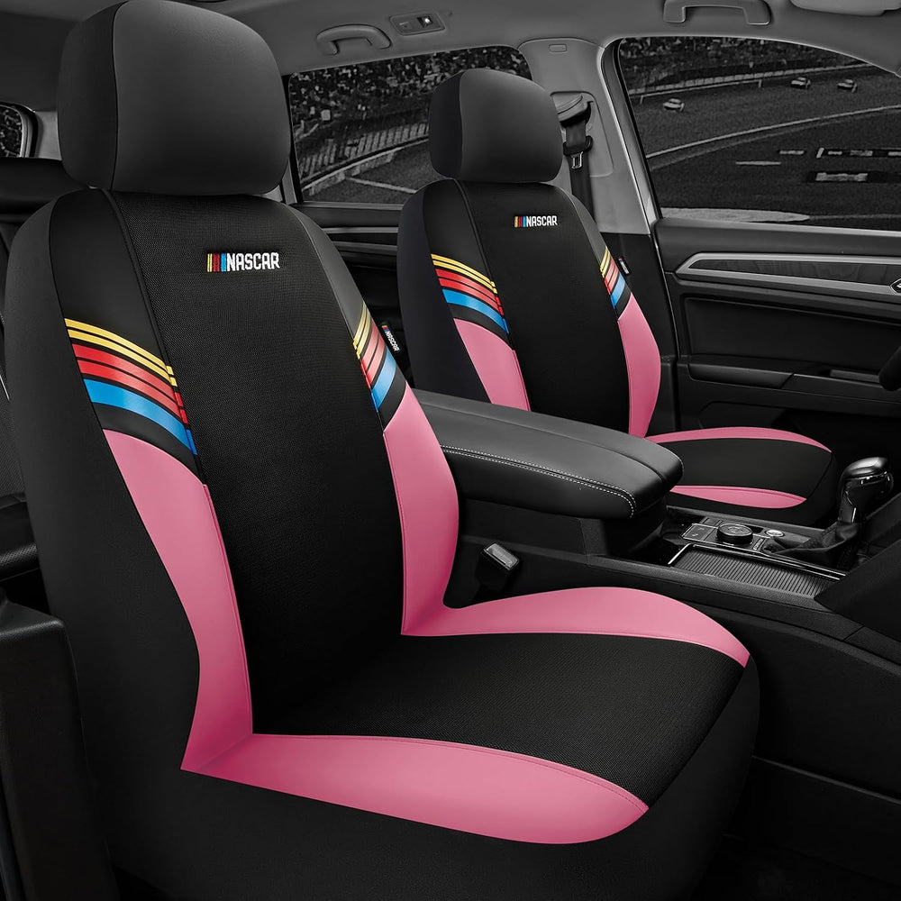 NASCAR Car Seat Covers, Pink Leather and Mesh Seat Covers, Universal Fit Fron...