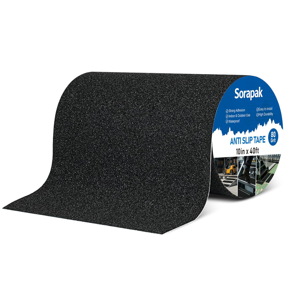 Black Anti Slip Tape 10in x 40ft, 80 Grit Waterproof Non Skid Grip Tape Roll ...