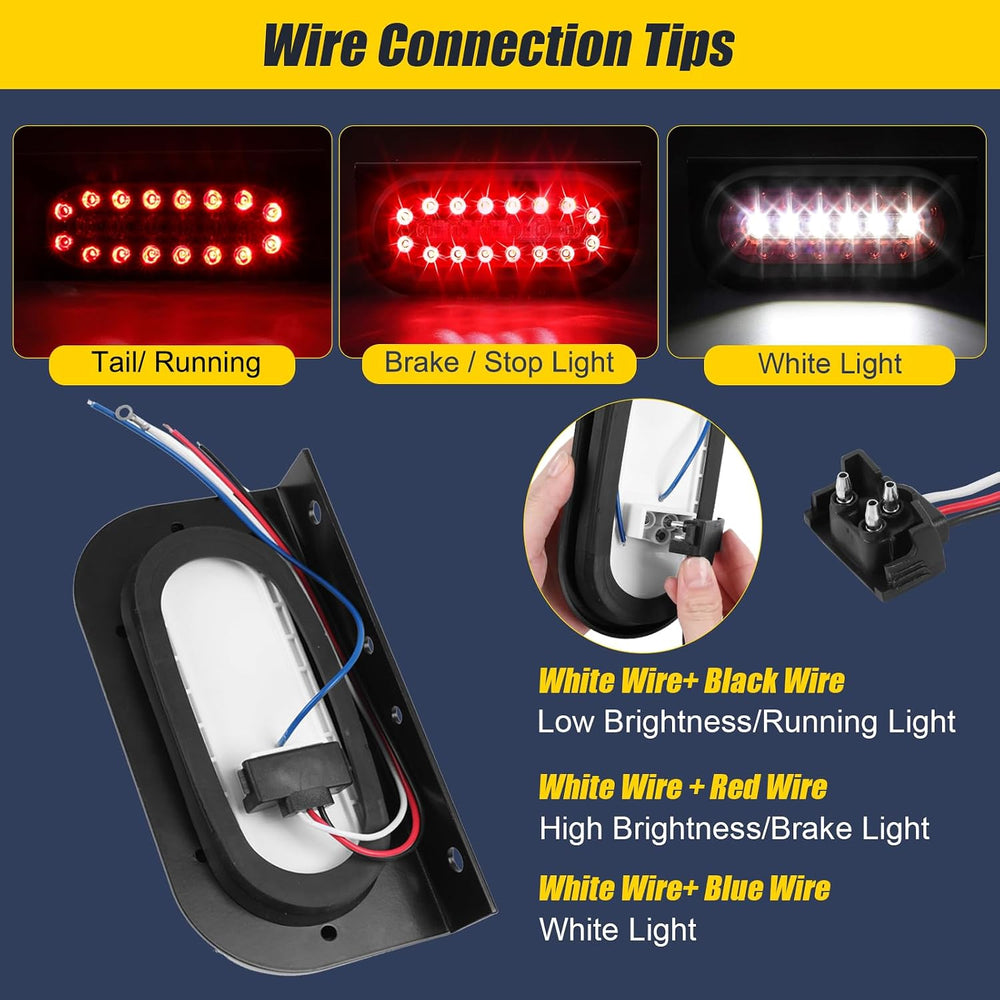 6inch Oval Trailer Lights Led Kit w/Backup Lights, Red/White 22LED