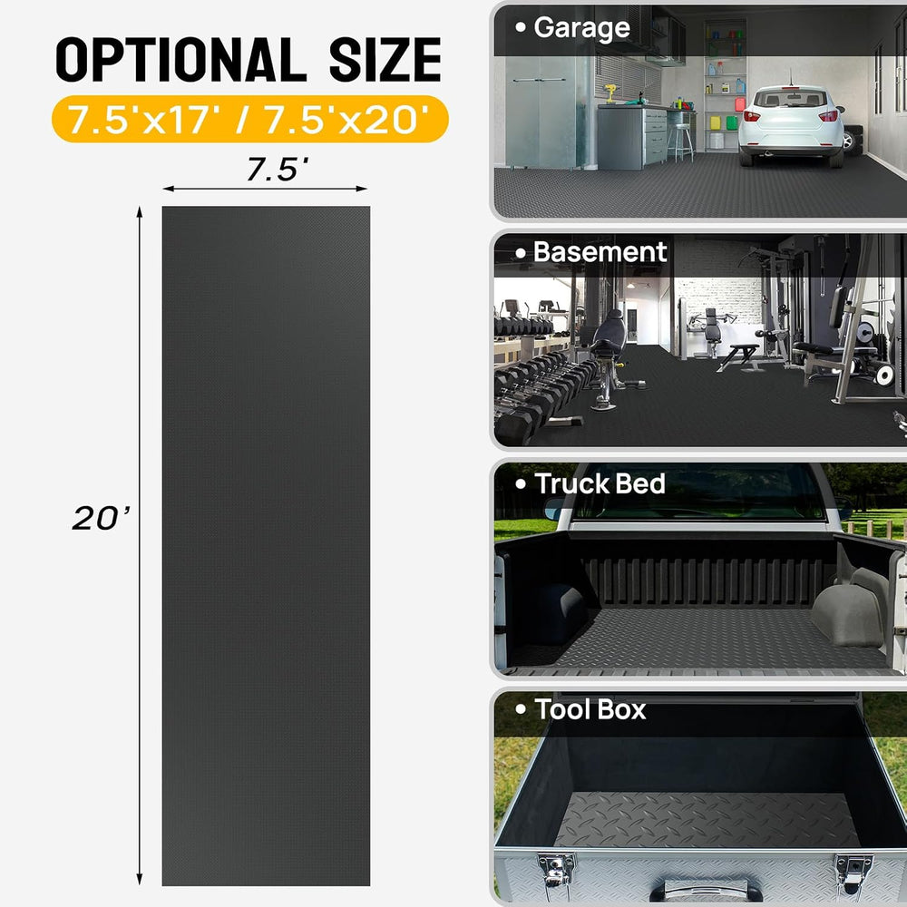 TUFFIOM 7.5 x 20 FT Garage Floor Mat, Thickened Diamond Plate PVC Garage Mats...