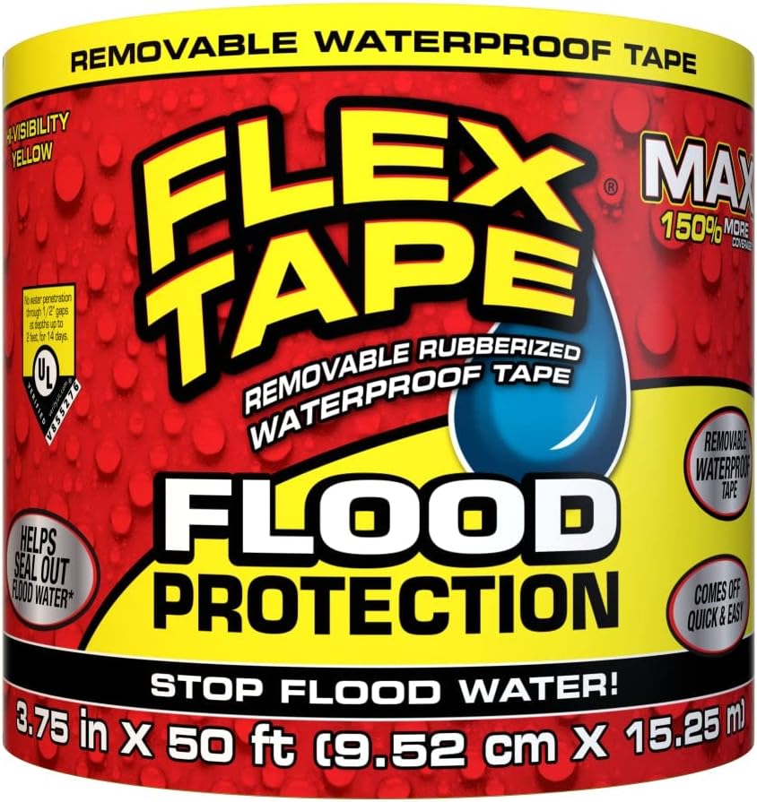 Flex Tape Flood Protection, 3.75 in x 50 ft, MAX, Waterproof Rubberized Tape,...