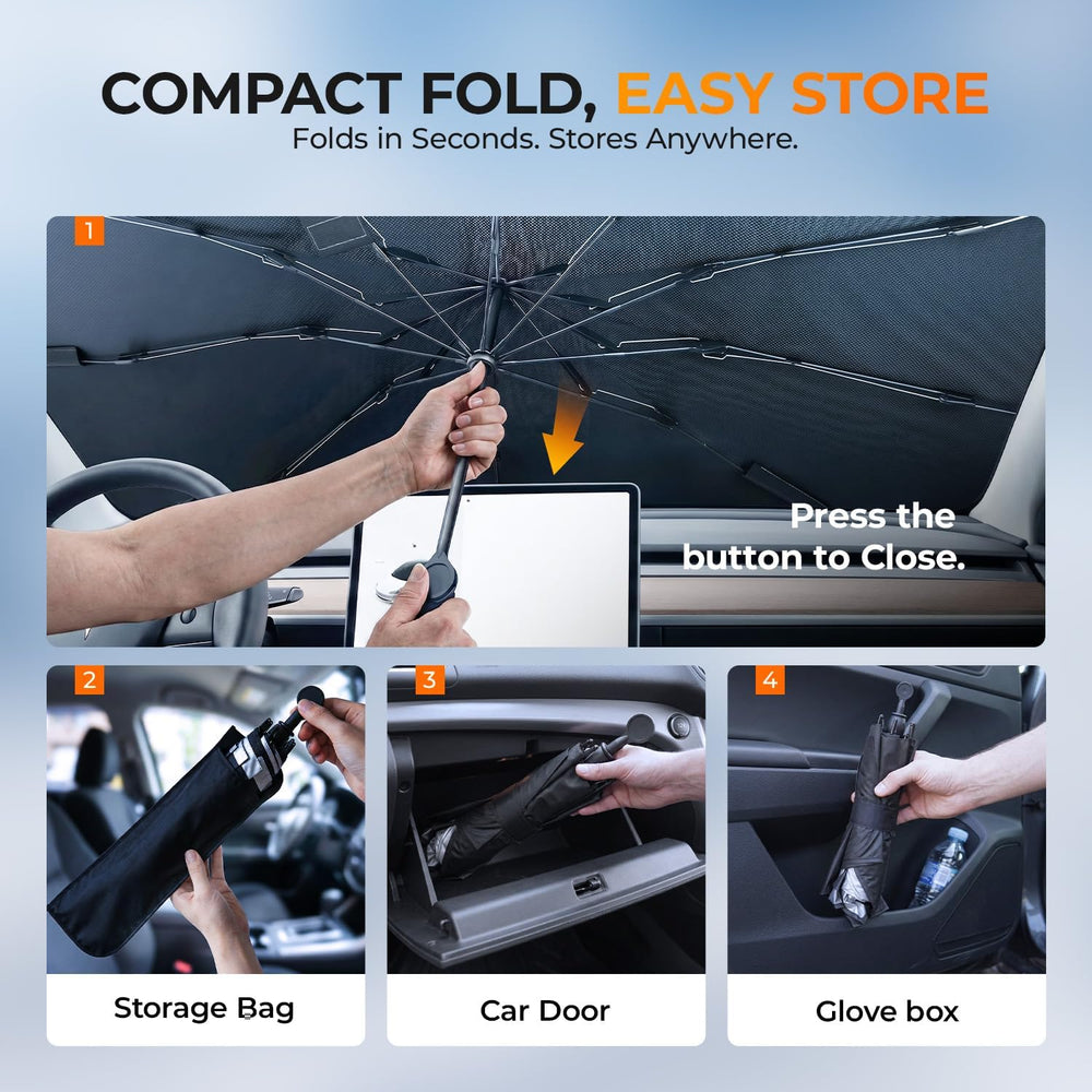 [2026 Upgraded] DooGooCoo Windshield Sun Shade Umbrella for Tesla Model Y, Mo...