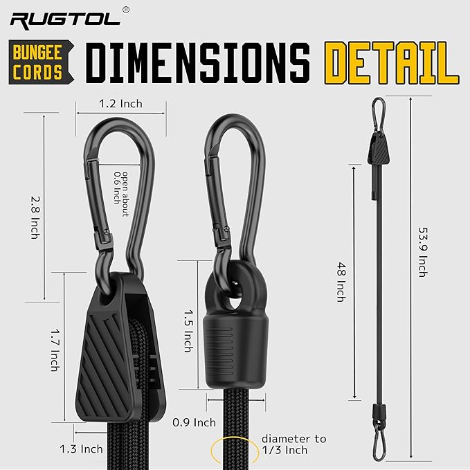 Bungee Cords with Hooks, 48 Inch Adjustable Elastic Bungee Cords with Carabiner