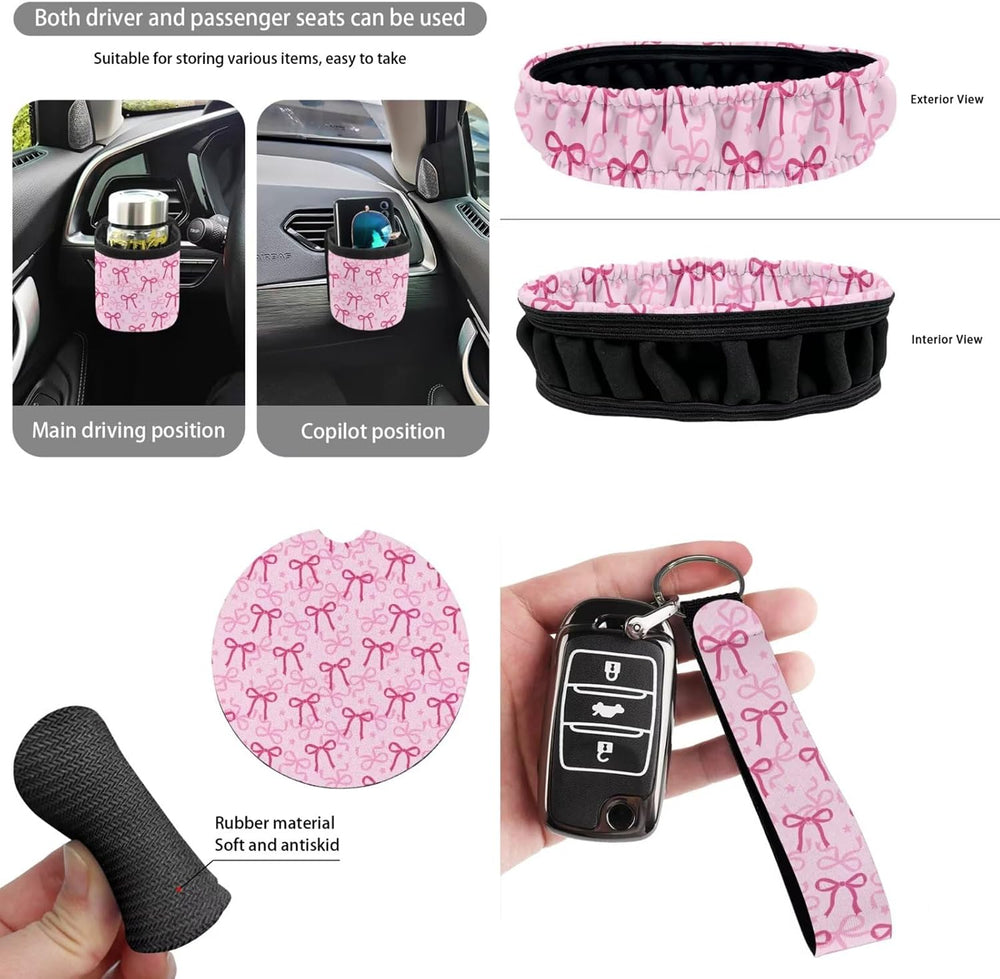 Cute Car Seat Cover Seat Protector 15 PCS, with Steering Wheel Cover Seat Bel...