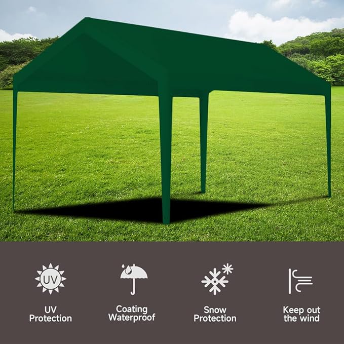 Rutile 10 x 20 FT Carport Replacement Cover, Heavy Duty Car Tarp Canopy Tent