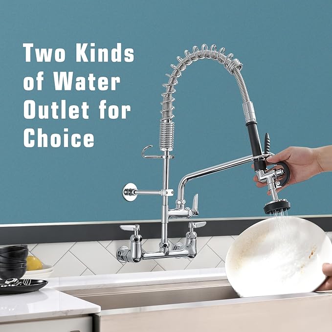 Fapully Commercial Kitchen Faucet, Wall Mount Kitchen Sink Faucet