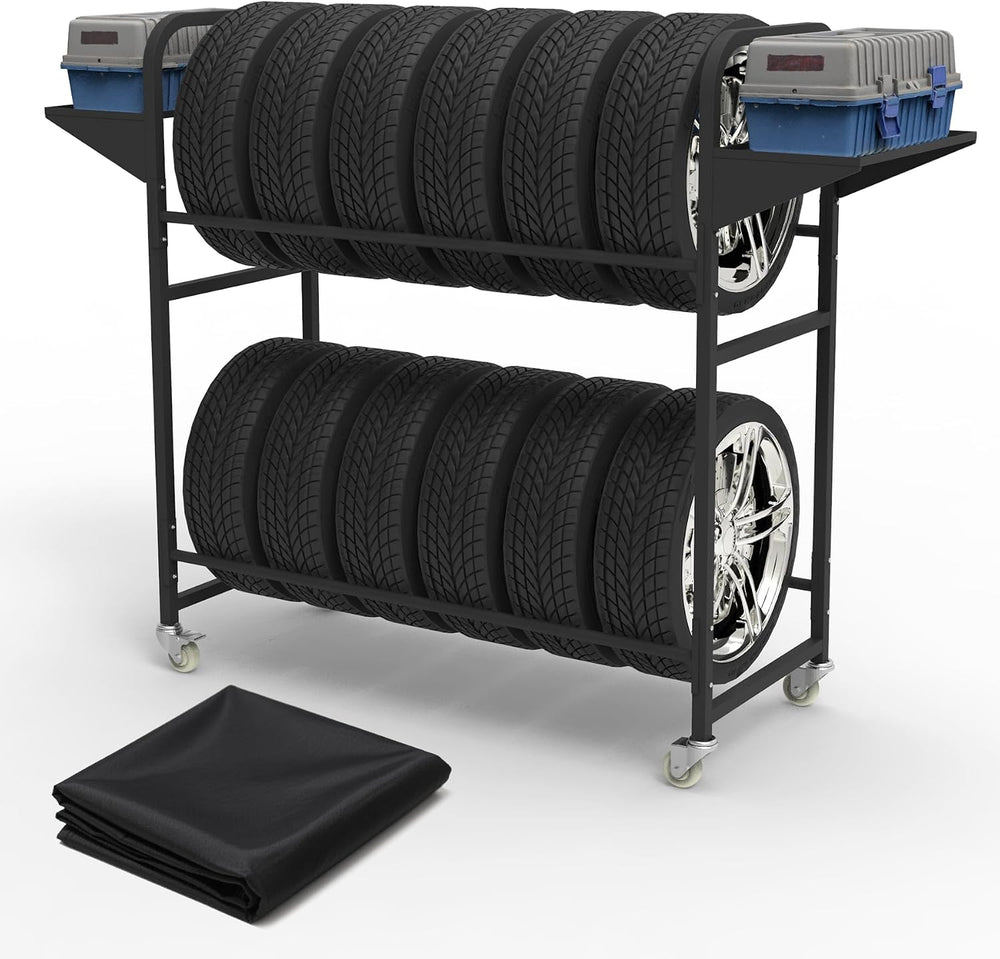 Tire Storage Rack 57" x 55.1" x 20" w/Anti-dust Cover, Adjusta...