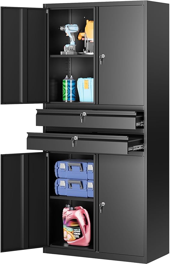 Metal Storage Cabinet with Drawer and Locks