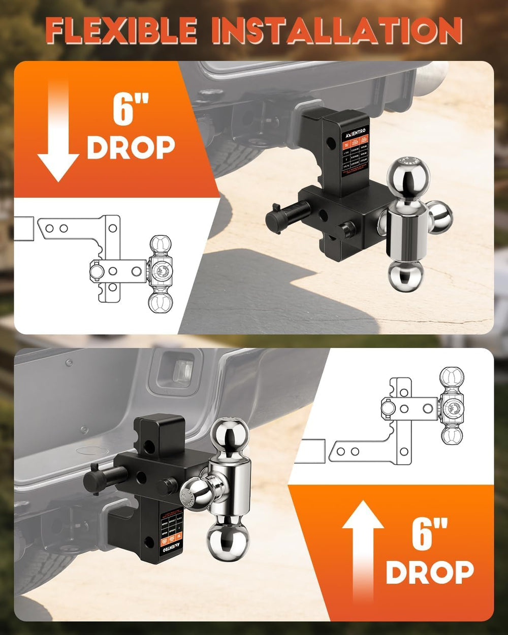 Adjustable Trailer Hitch with 1-7/8" & 2" & 2-5/16" Balls