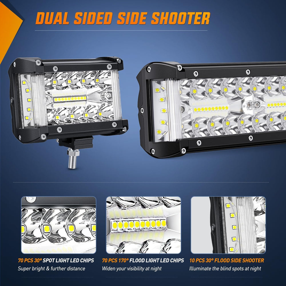 Nilight Side Shooter LED Light Bar Set 1PC 20" 2PCS 4.3" with Wirin...