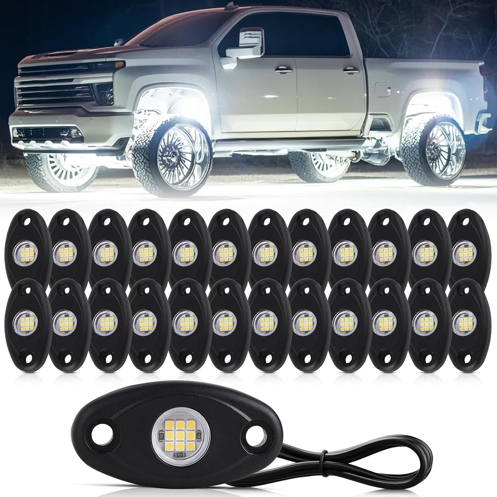 24 Pods White Led Rock Lights，Automotive General Under Body Neon Glow Led Pur...