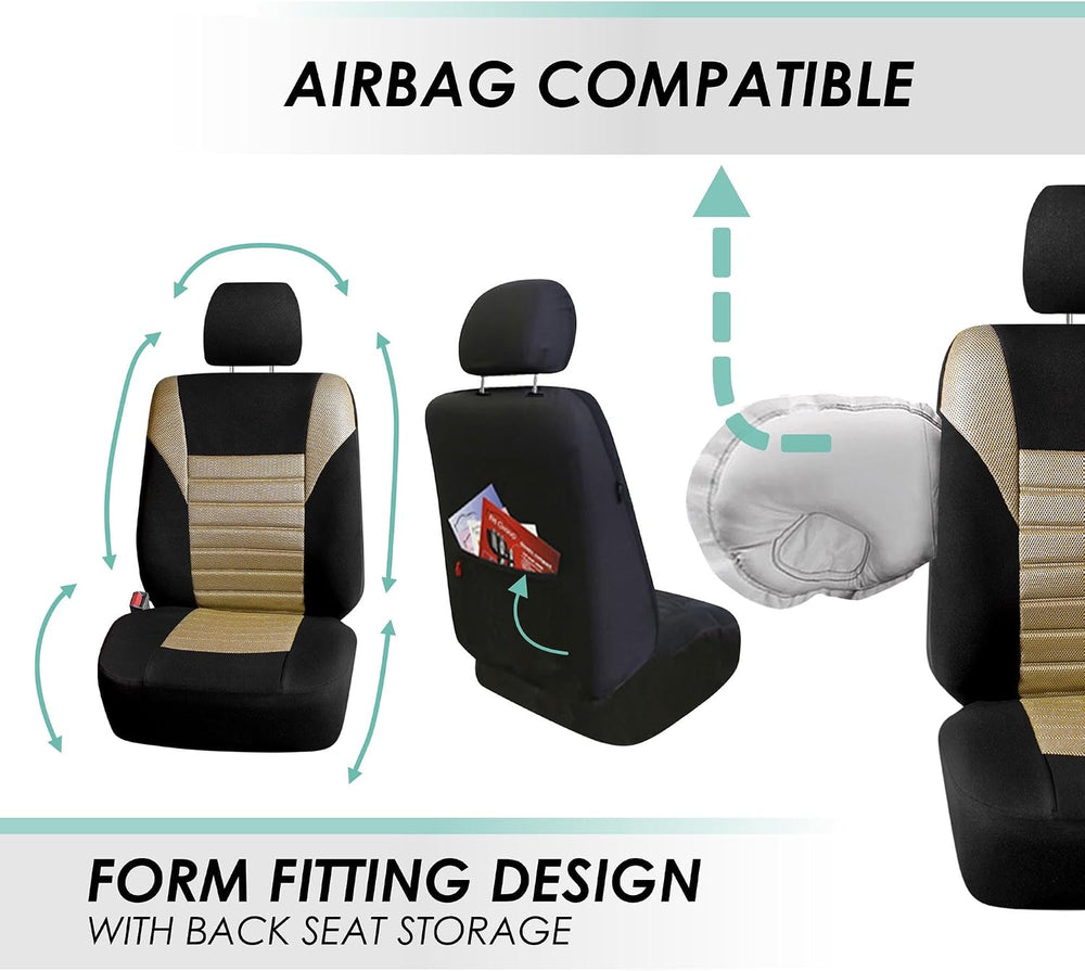 FH Group Car Seat Covers Front Set Premium 3D Air Mesh - Low Back Car Seats w...