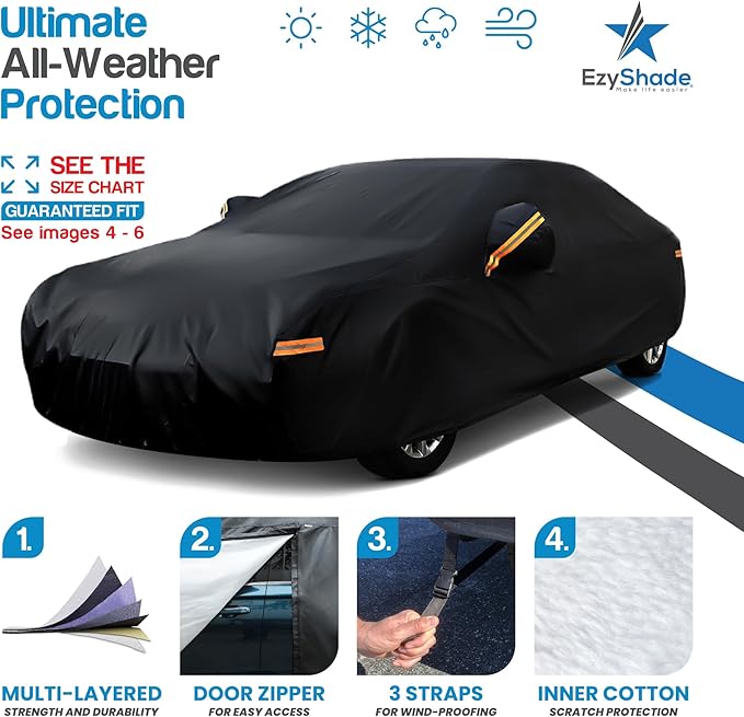 EzyShade 10-Layer Car Cover Waterproof All Weather. See Vehicle Size-Chart