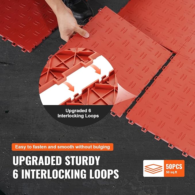 VEVOR Interlocking Garage Floor Covering Tiles, 50 Pack, Double-Sided Texture