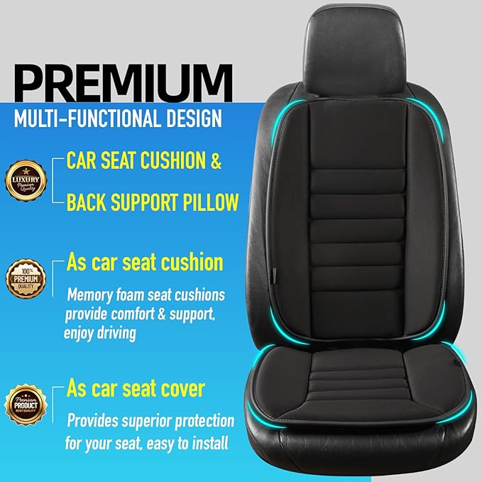 Car Seat Cushion with Back Support Pillow, Comfy Lumbar Support & Seat Cu...