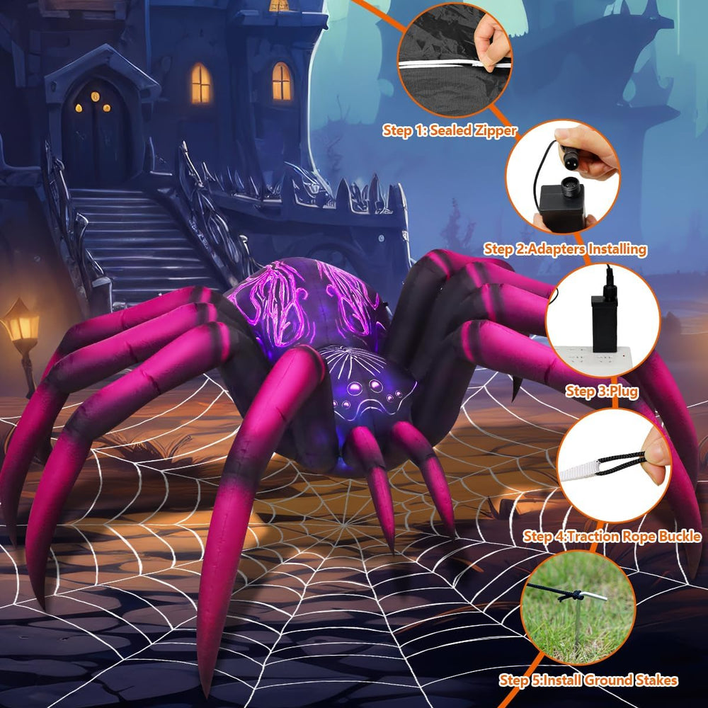 COMIN 9 FT Long Halloween Inflatables Purple Gradient Spider Outdoor Decorati...