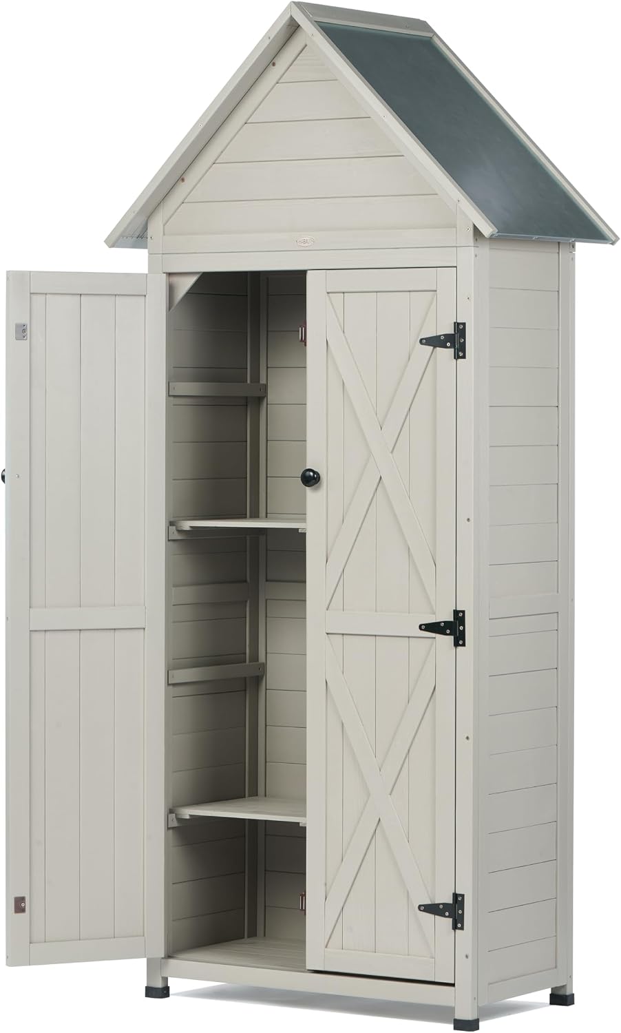 Outdoor Storage Shed with Floor & Adjustable Shelves, Wooden Garden Tool ...