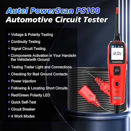 Autel PowerScan PS100 Power Circuit Probe Tester, Breaker Finder, 12V 24V