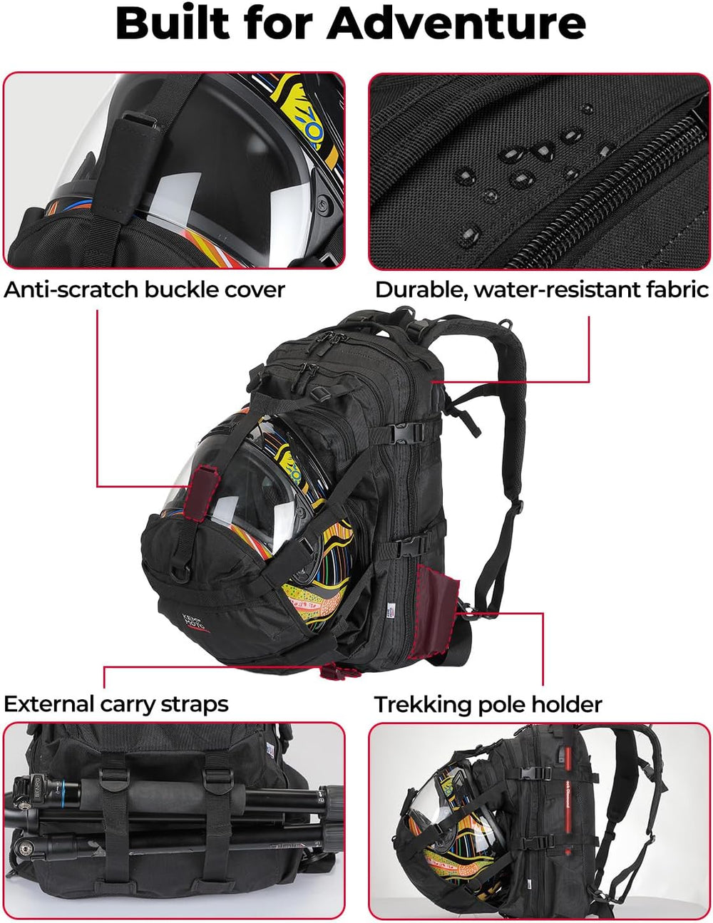 KEMIMOTO Motorcycle Helmet Backpack, 37L Large Capacity Helmet Bag with USB C...