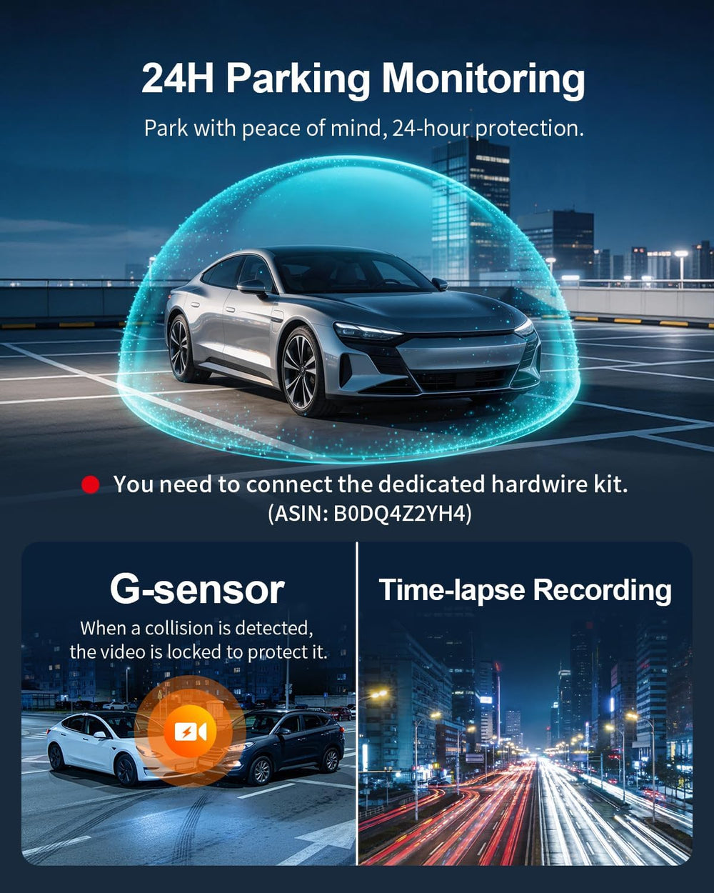 KAWA 4K Dash Cam Front Rear, Voice Control, GPS & Wi-Fi6 Dual Dash Camera