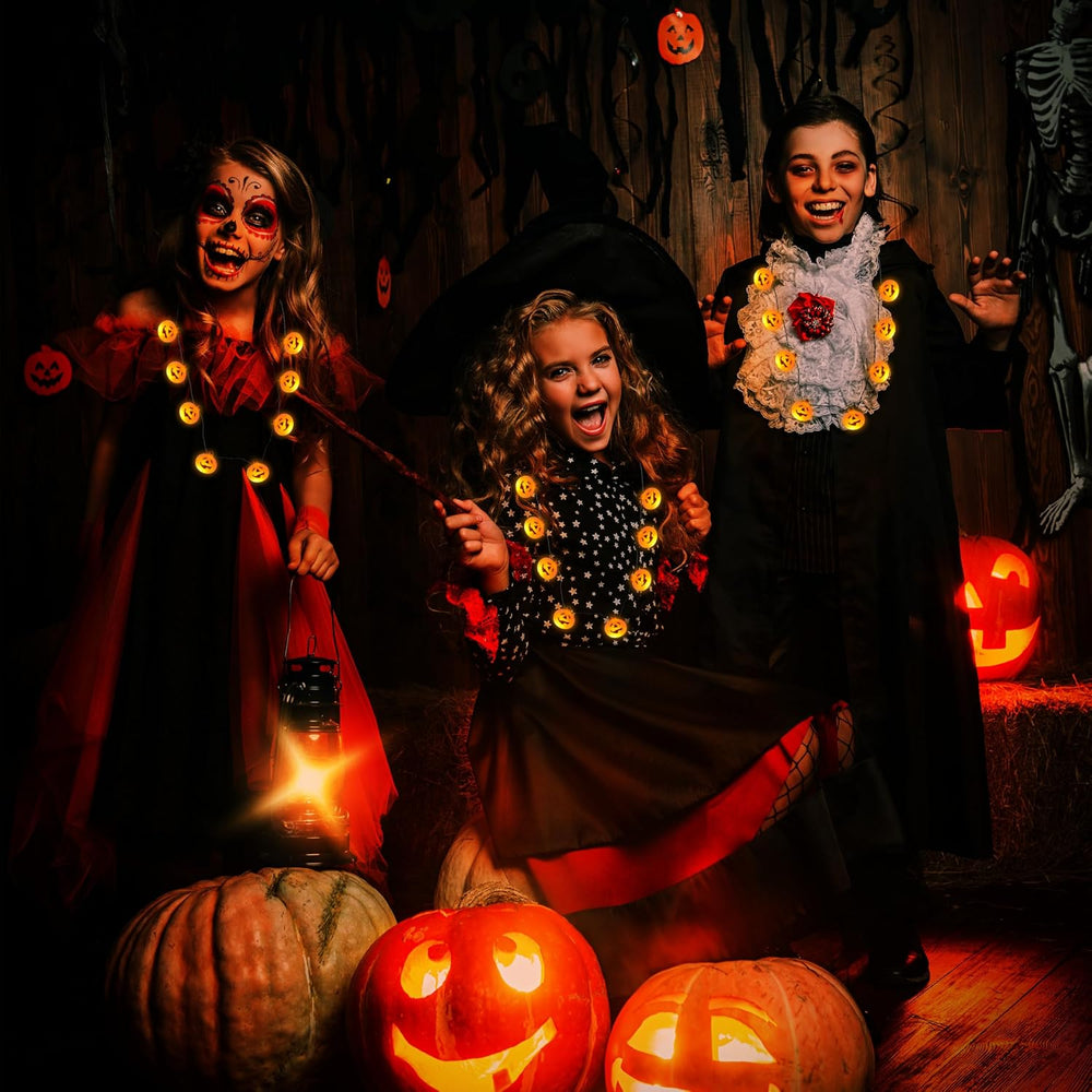 JOYIN 3 Pcs Halloween LED Necklace Pumpkin Shaped Jack o' Lantern Glowing...