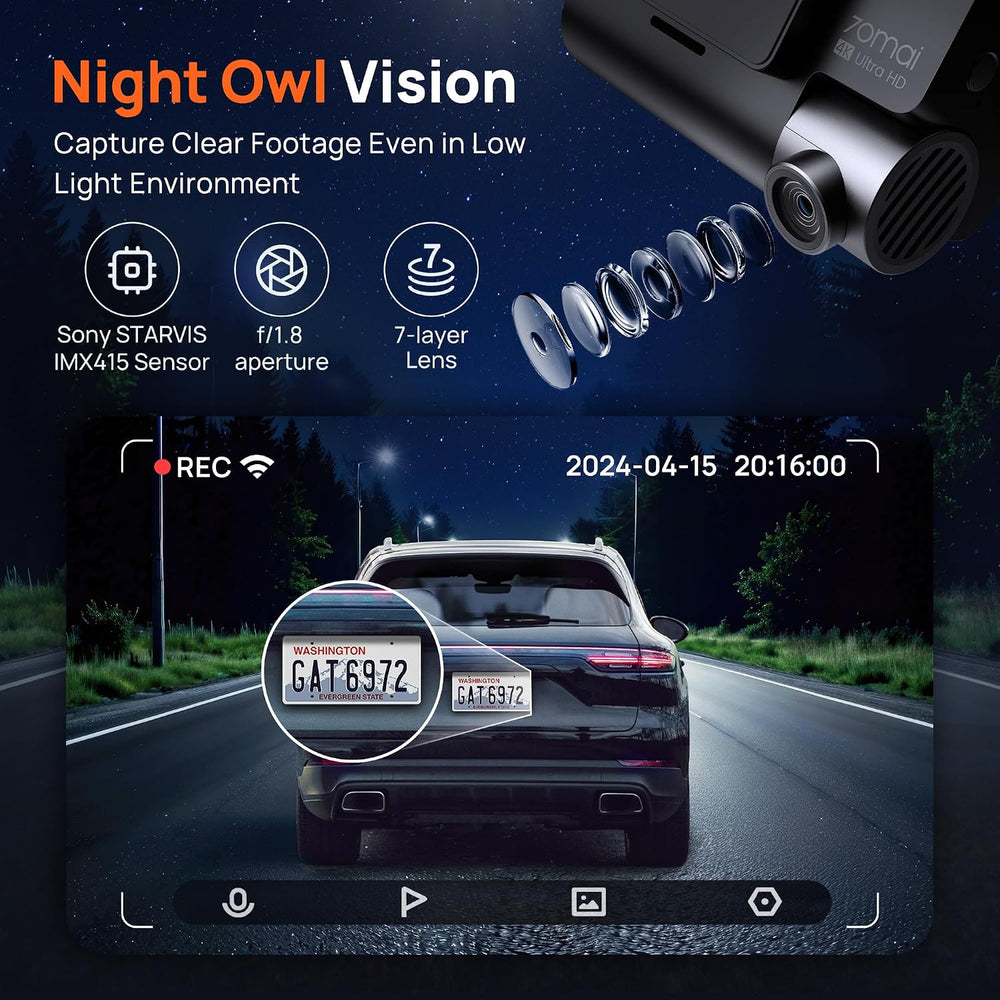 70mai 4K Dash Cam Front and Rear with STARVIS, Dashcam with 5GHz WiFi, GPS Ca...