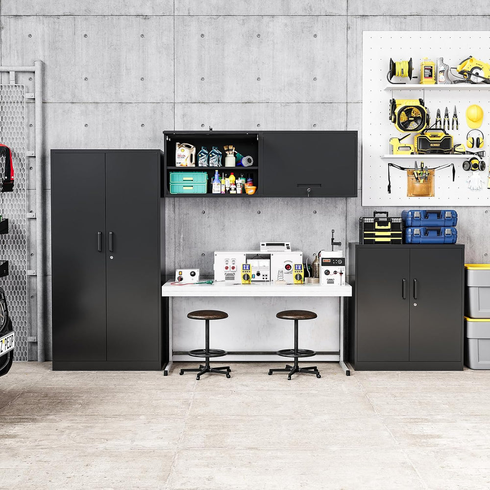 MIIIKO Wall Cabinet with Door and Shelf, Wall Mounted Garage Tool Cabinets, L...