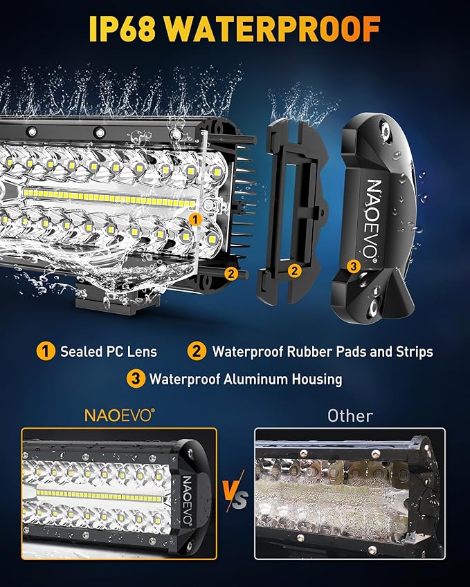 NAOEVO 12 Inch LED Light Bar and 4PCS 4 Inch LED Pod Lights, 54000LM LED