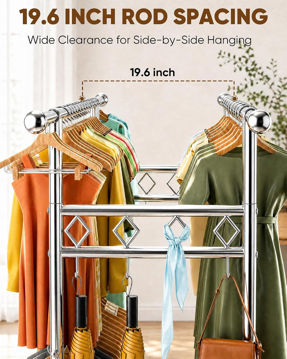 Large Clothes Rack with Shelf Loads 1100lbs, Four Rods Garment Rack, Silver
