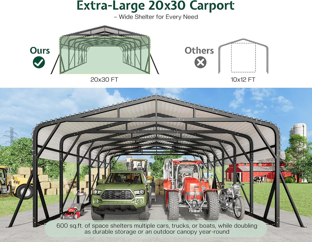 Jocisland 20x30 FT Heavy Duty Metal Carport for Multiple Vehicles