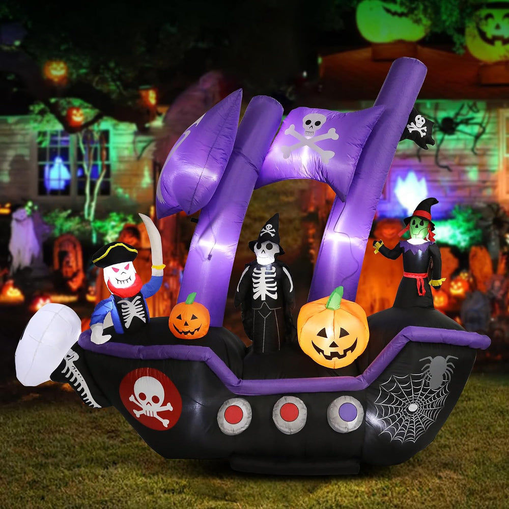 Halloween Inflatable Pirate Ship Outdoor Decor with LED Light