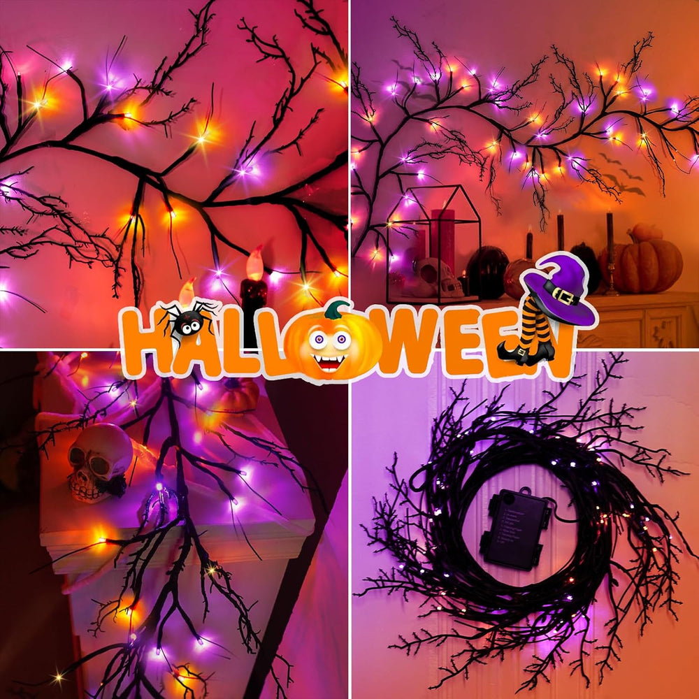 [8 Modes & Timer] 9 Ft 72 LED Halloween Willow Vine Twig Garland with Ora...