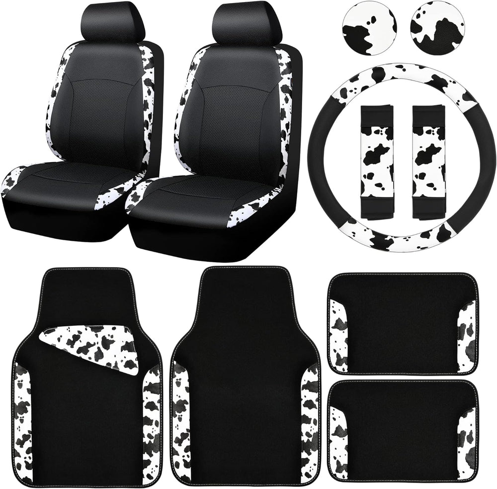 CAR-PASS Cow Print Car Accessories Sets Faux Leather Car Seat Covers & Co...