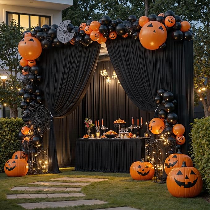 PartyVillage 30ft×15ft Black Backdrop Curtain for Halloween Parties, 6 Panels...