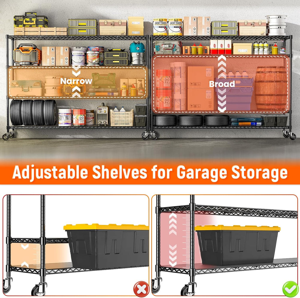 60'' W Heavy Duty Shelving with Wheels, Adjustable Storage Rack