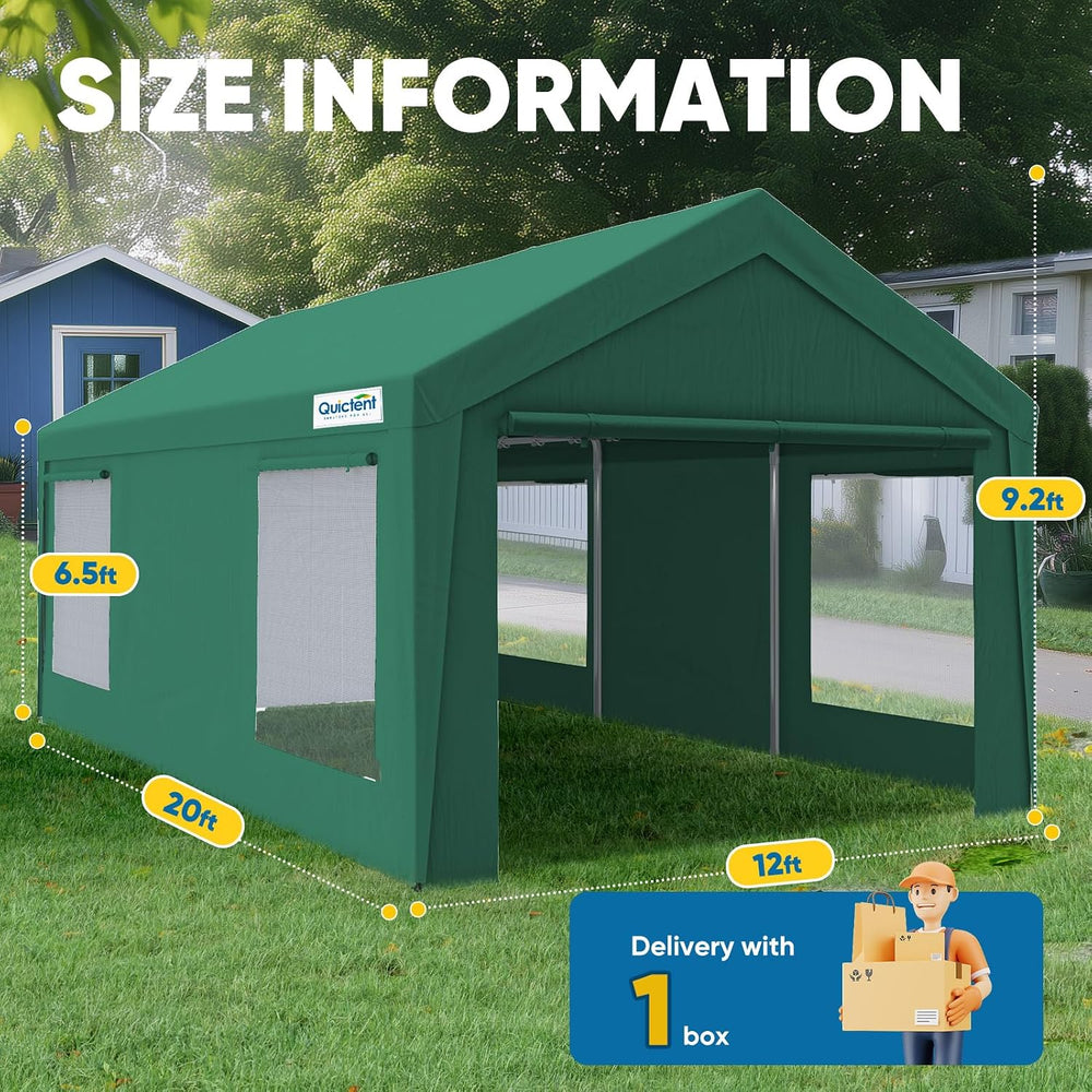 Quictent 12x20 ft Heavy Duty Carport with Sidewalls, Reinforced Galvanized Ou...