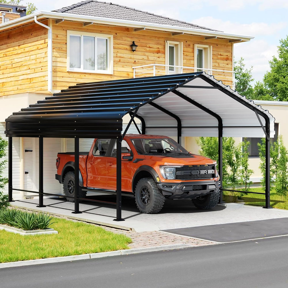 JY QAQA 12 x 15 FT Metal Carport Kits with Galvanized Steel Roof, Heavy Duty ...
