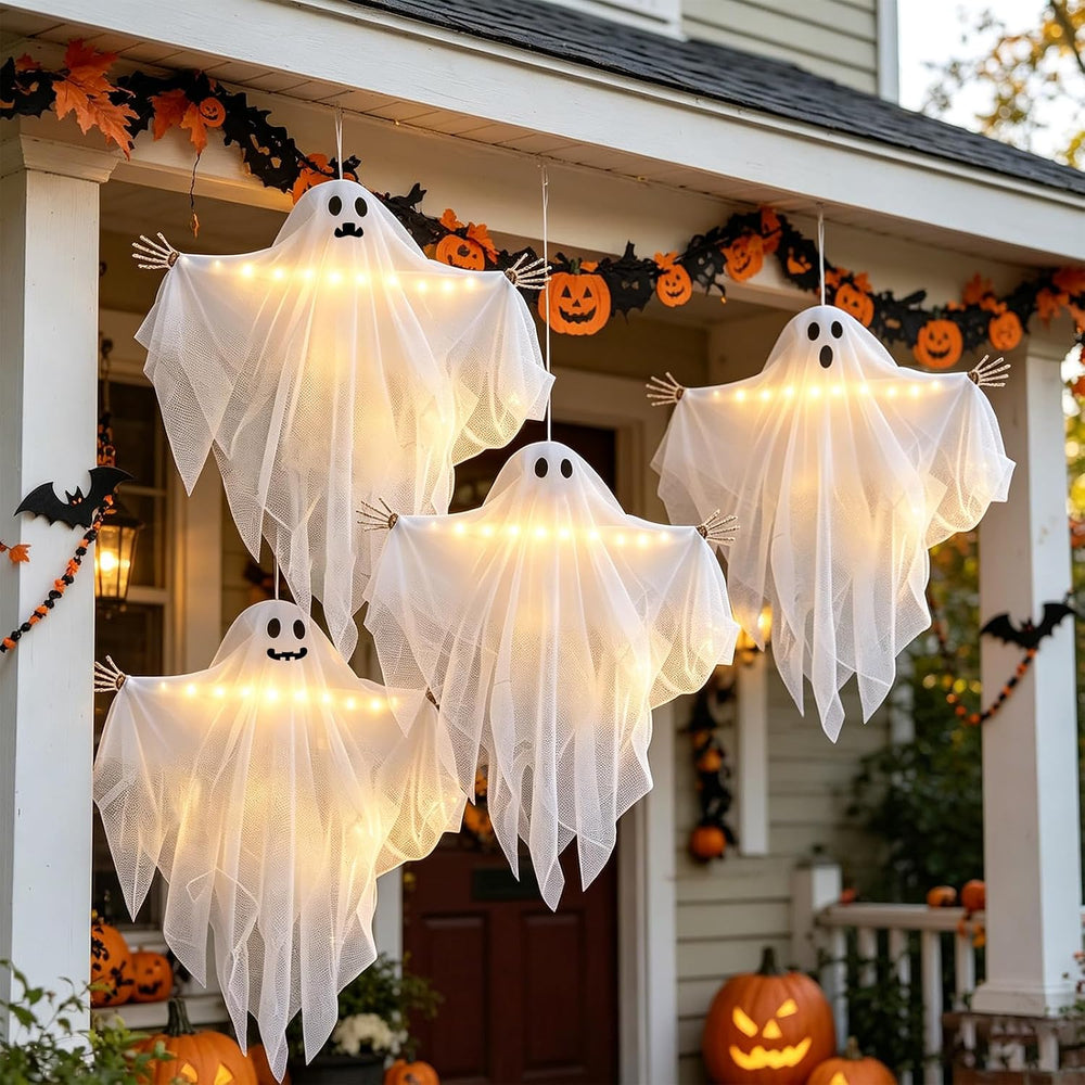 Halloween Decorations Outdoor 4 Pack 27.5" Light up Hanging Ghosts Decor