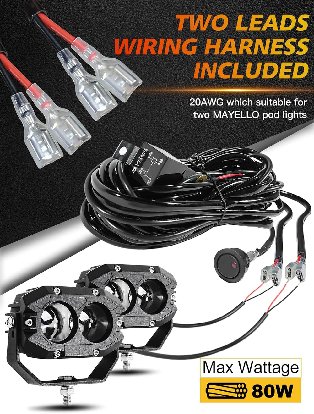 MAYELLO 4 Inch Led Light Pods 60W Square Pod Light with Spot Lens Beam
