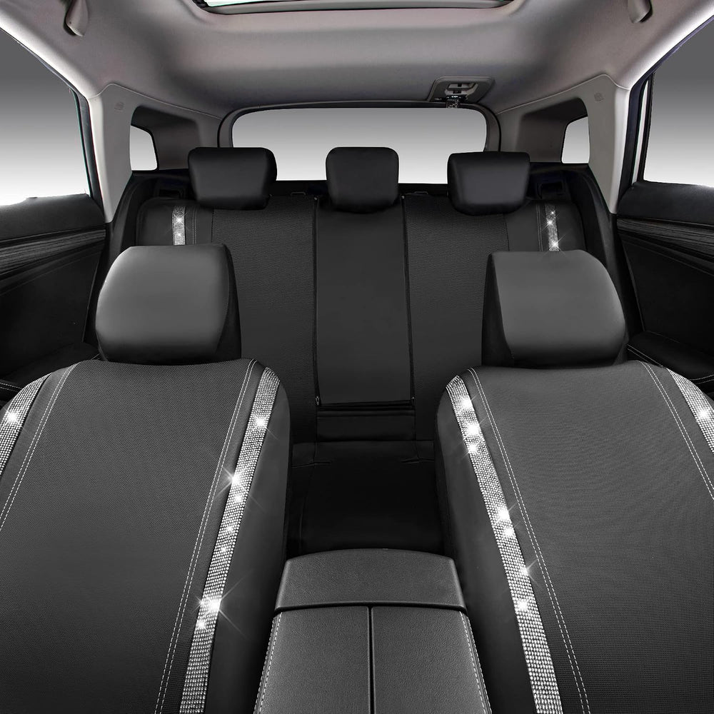 CAR PASS Bling Diamond Car Seat Covers Full Set, Shining Rhinestone Waterproo...