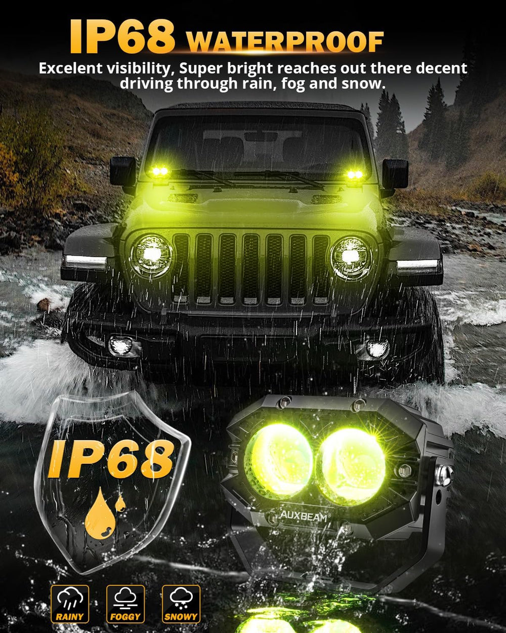 Auxbeam 4In 60W Amber Fog Lights Spot Offroad LED Pod Light Cube, R4 Series
