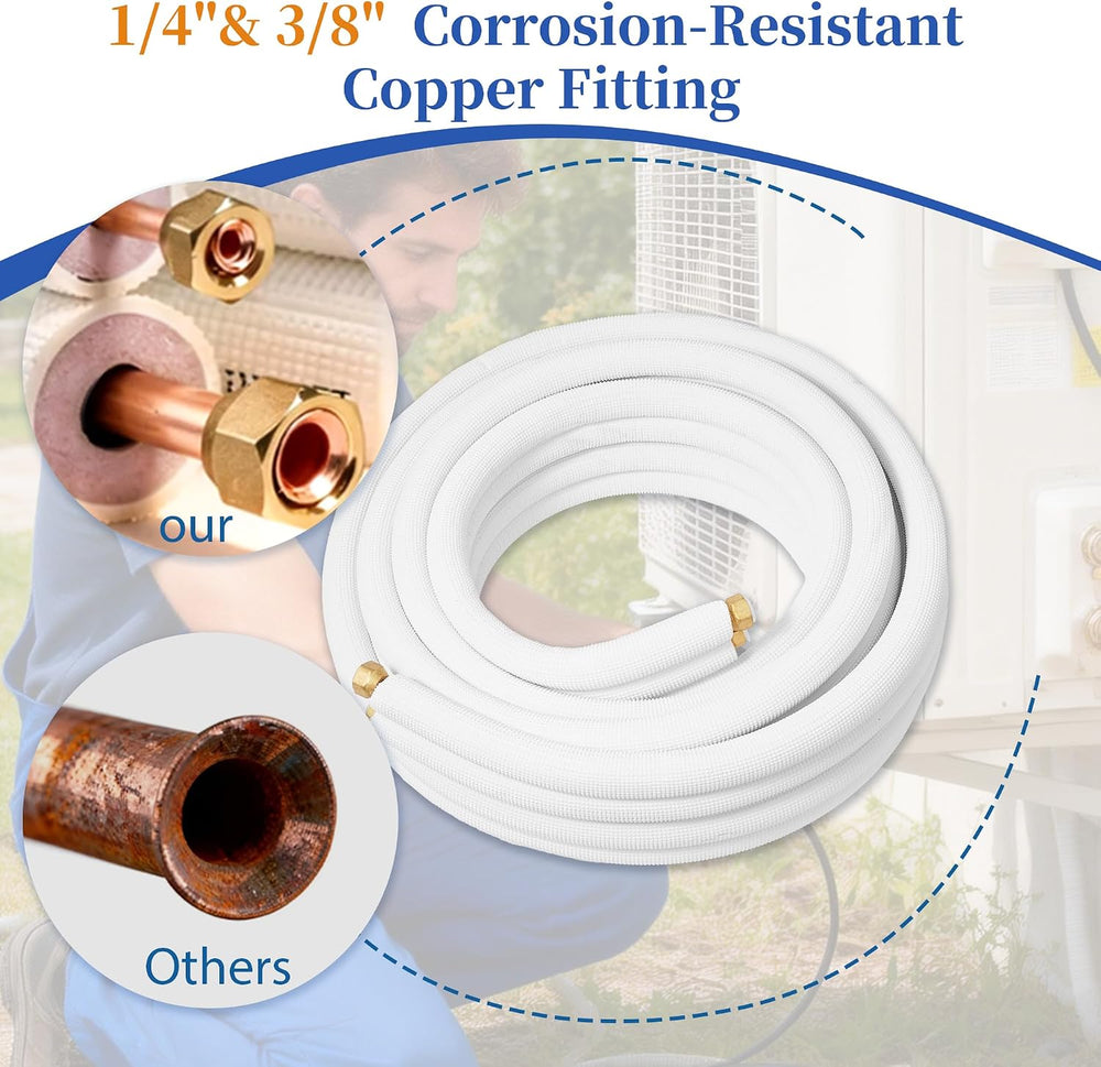 10 Ft Mini Split Line Set, 1/4"& 3/8" 0.D. Flared Copper Tubing...