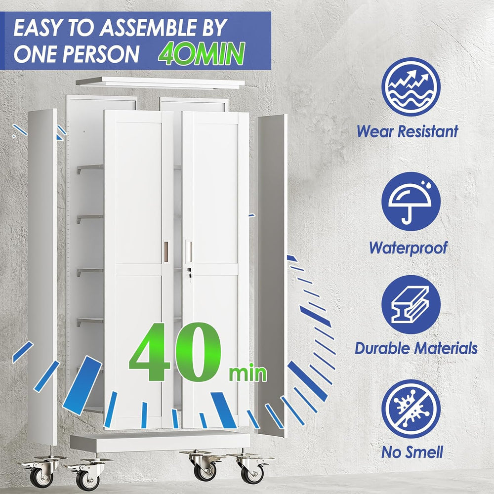 75" Metal Garage Storage Cabinet with Wheels and Locking Doors and Tall ...