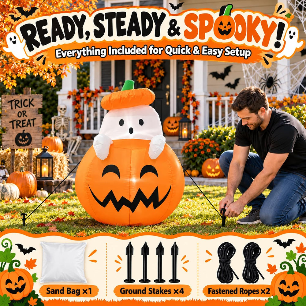 Inflatable Ghost Outdoor Decoration, 4ft Halloween Scary Blow Up Yard Décor