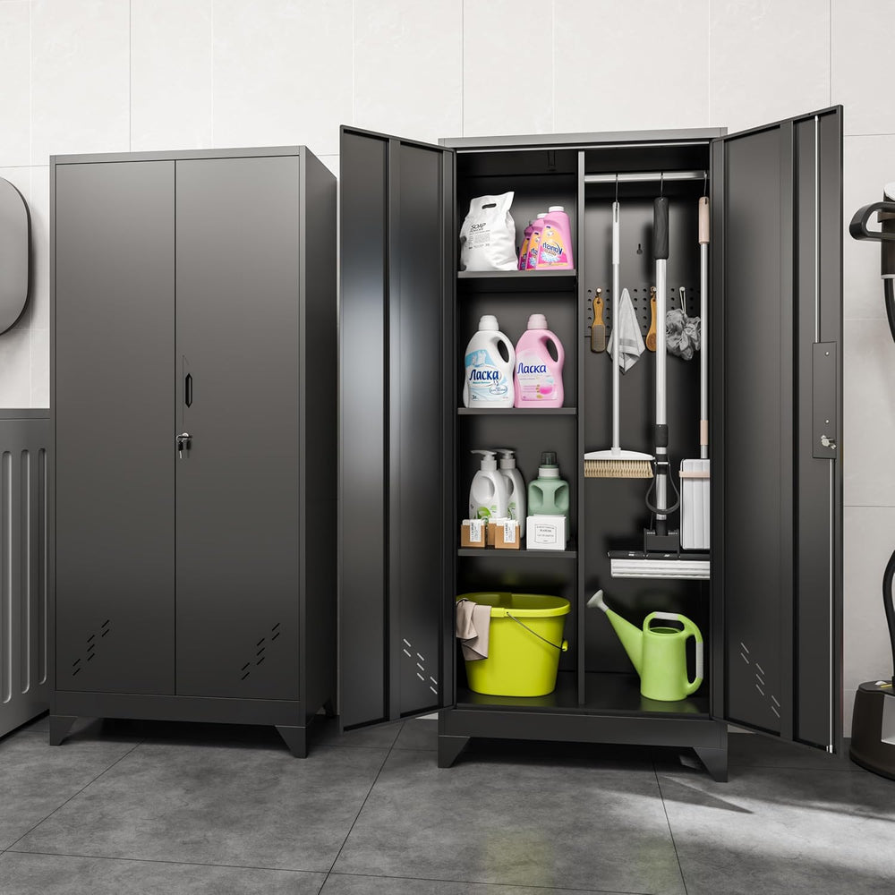 Metal Garage Storage Cabinets with Lock, Cabinet with Pegboard & Hanging ...
