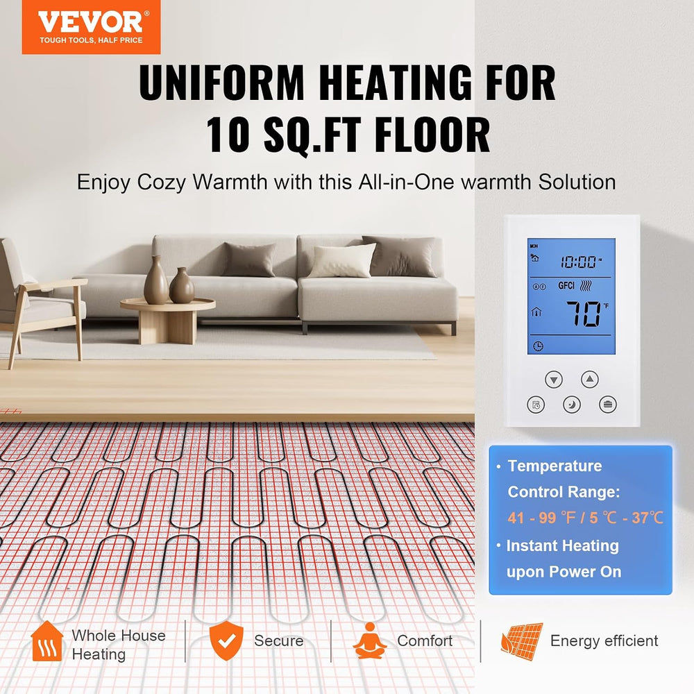 VEVOR Floor Heating Mat, 110-120V, Adhesive Back for Easy Installation